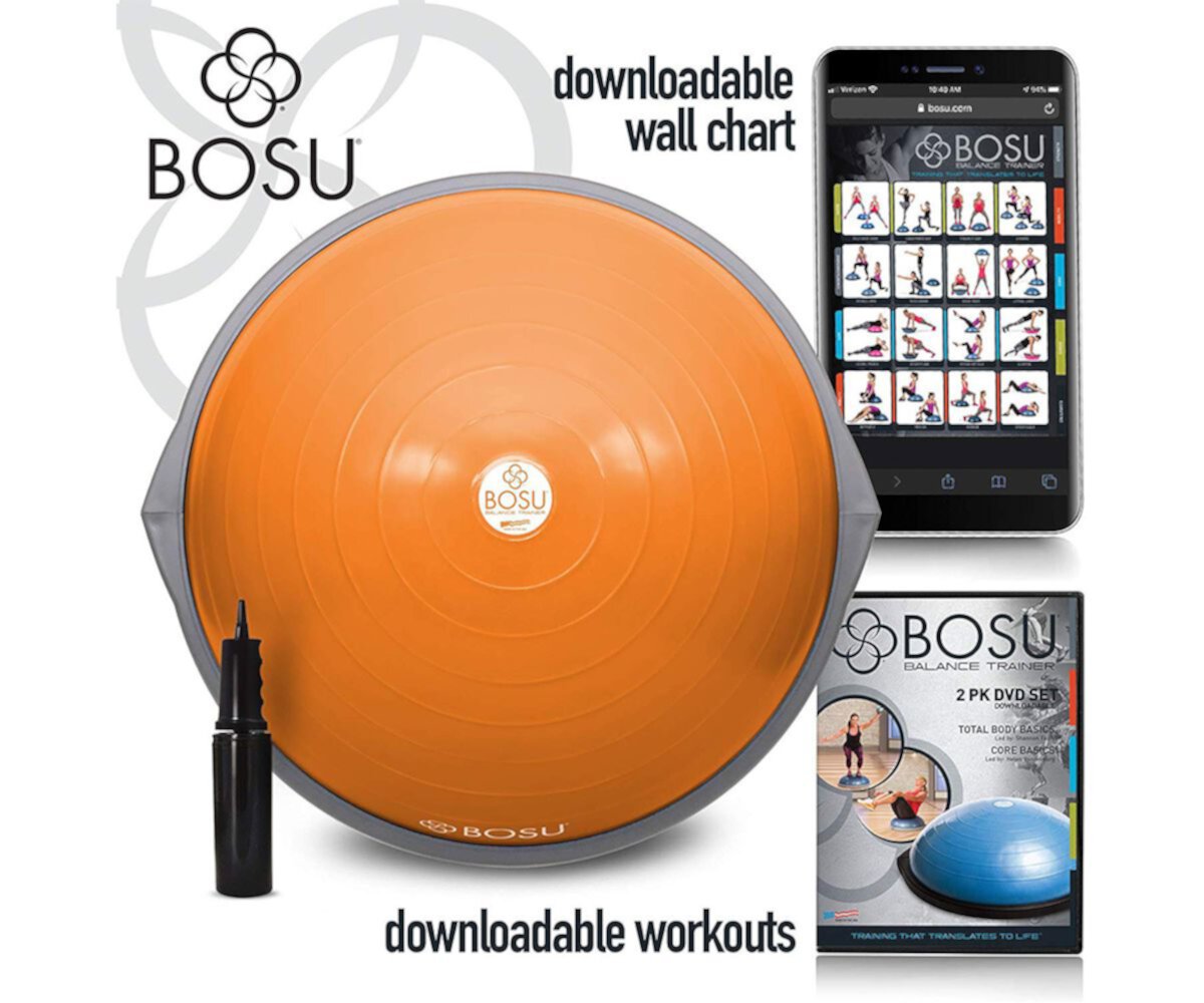 Bosu 72-10850 Оригинальный тренажер для балансировки, мяч диаметром 65 см, оранжевый и серый BOSU