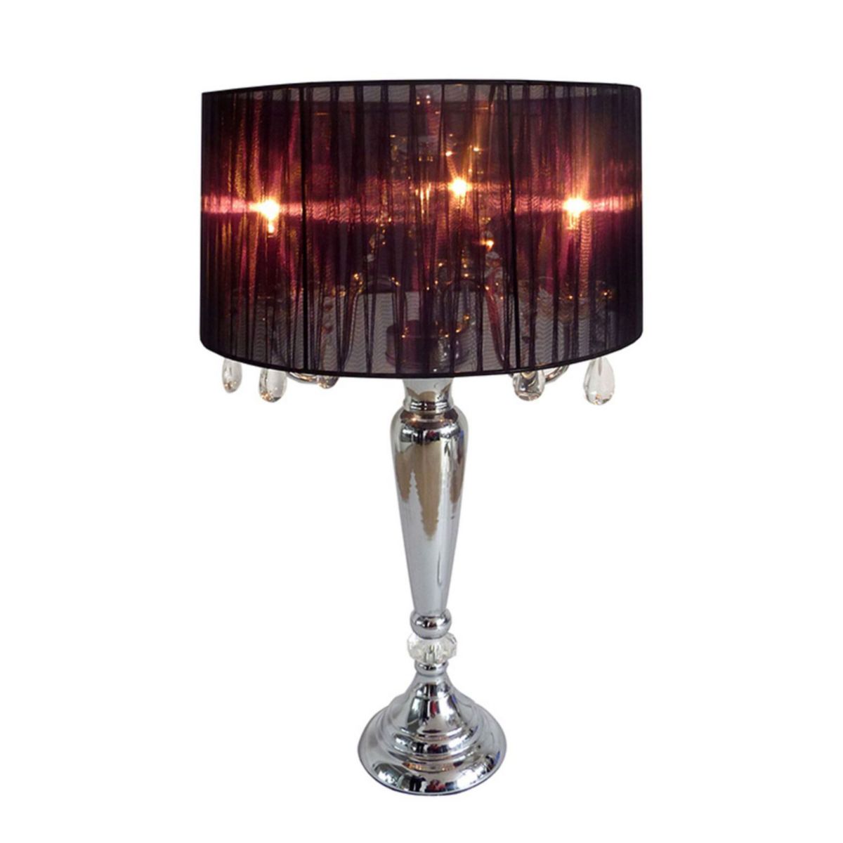 Модная настольная лампа с прозрачным черным абажуром и подвесными кристаллами Elegant Designs