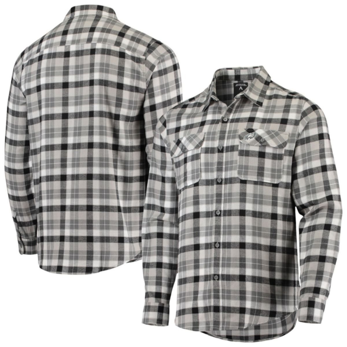 Мужская рубашка Antigua Black/Grey Philadelphia Eagles Ease Flannel с длинным рукавом на пуговицах Antigua