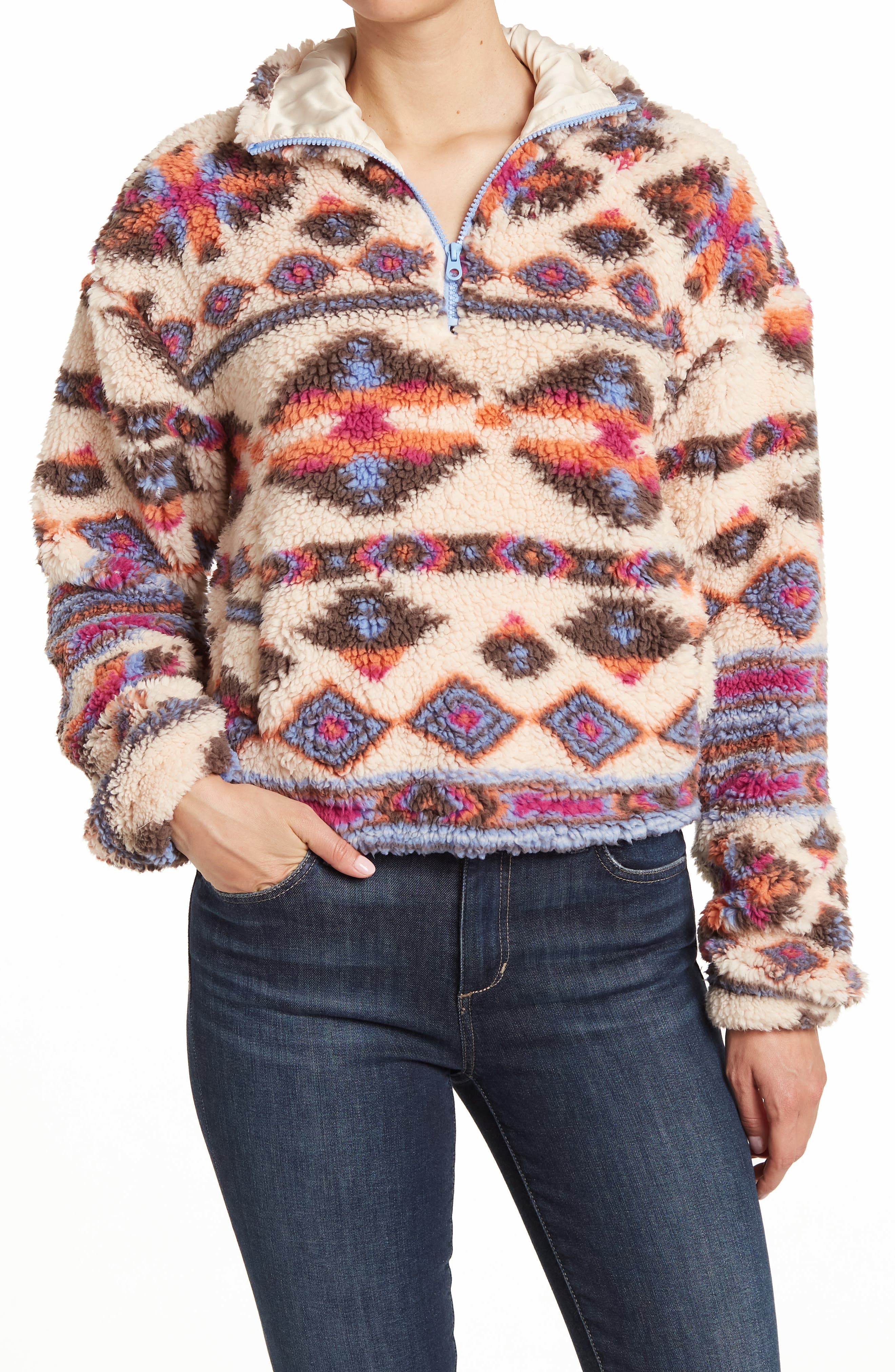 Флисовый пуловер с геометрическим принтом Coffee Shop