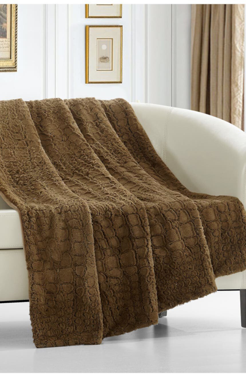 Gharial Faux Fur Throw Blanket - 50" x 60" - Gold CHIC