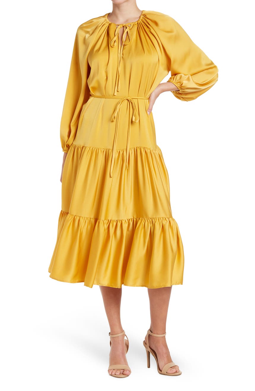 Многоярусное платье миди с длинными рукавами и вырезом-капелькой STELLAH