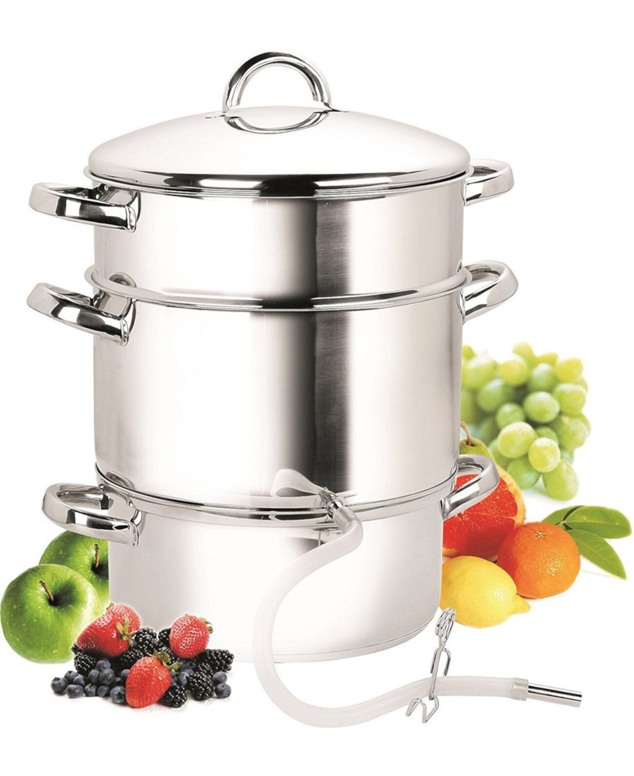 11-Quart Stainless Steel Basics Canning Juice Steamer Extractor With lid, and hose with clamp Cook N Home