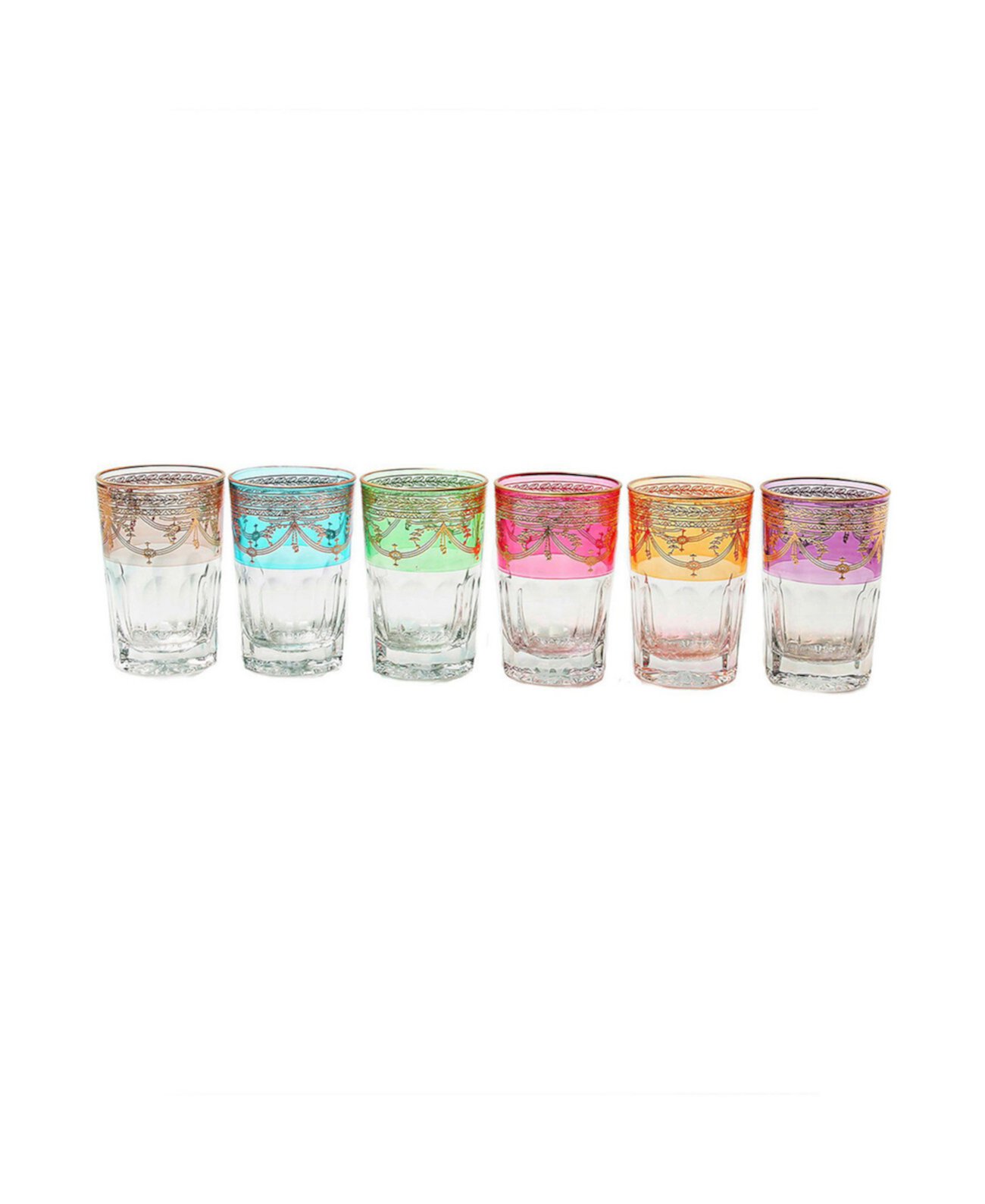 Короткие цветные стаканы с дизайном из 14-каратного золота, набор из 6 шт. Classic Touch