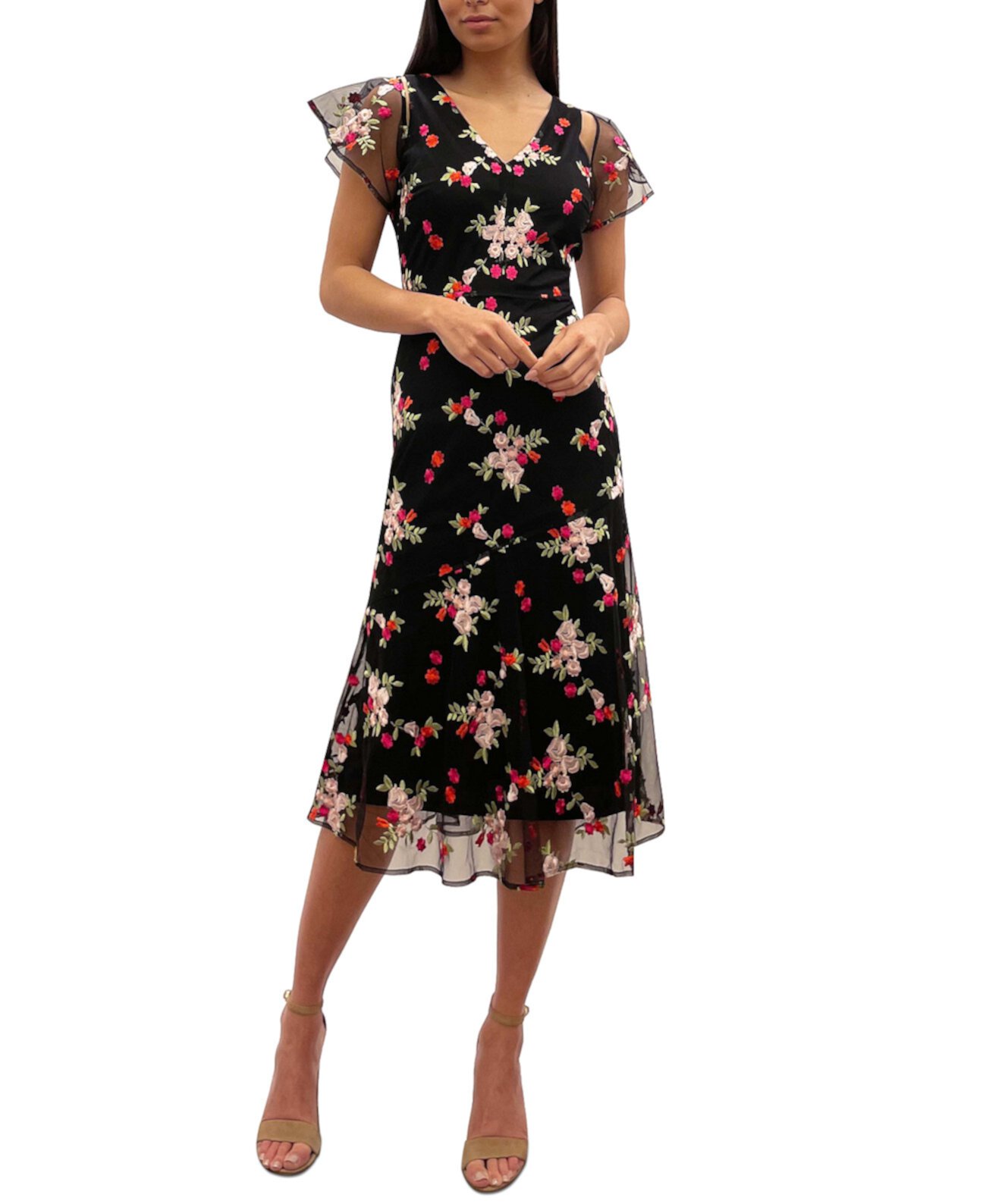 Платье миди с цветочной вышивкой и открытыми плечами Sam Edelman