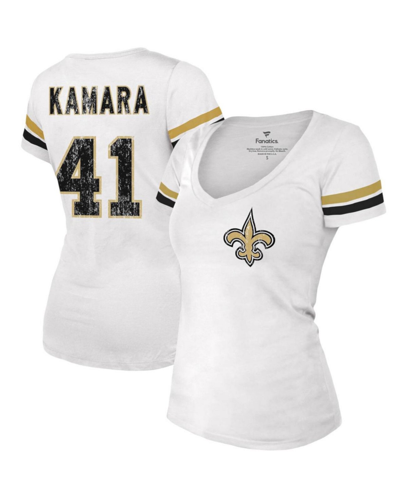 Женская футболка Alvin Kamara White New Orleans Saints Name Number с v-образным вырезом Majestic
