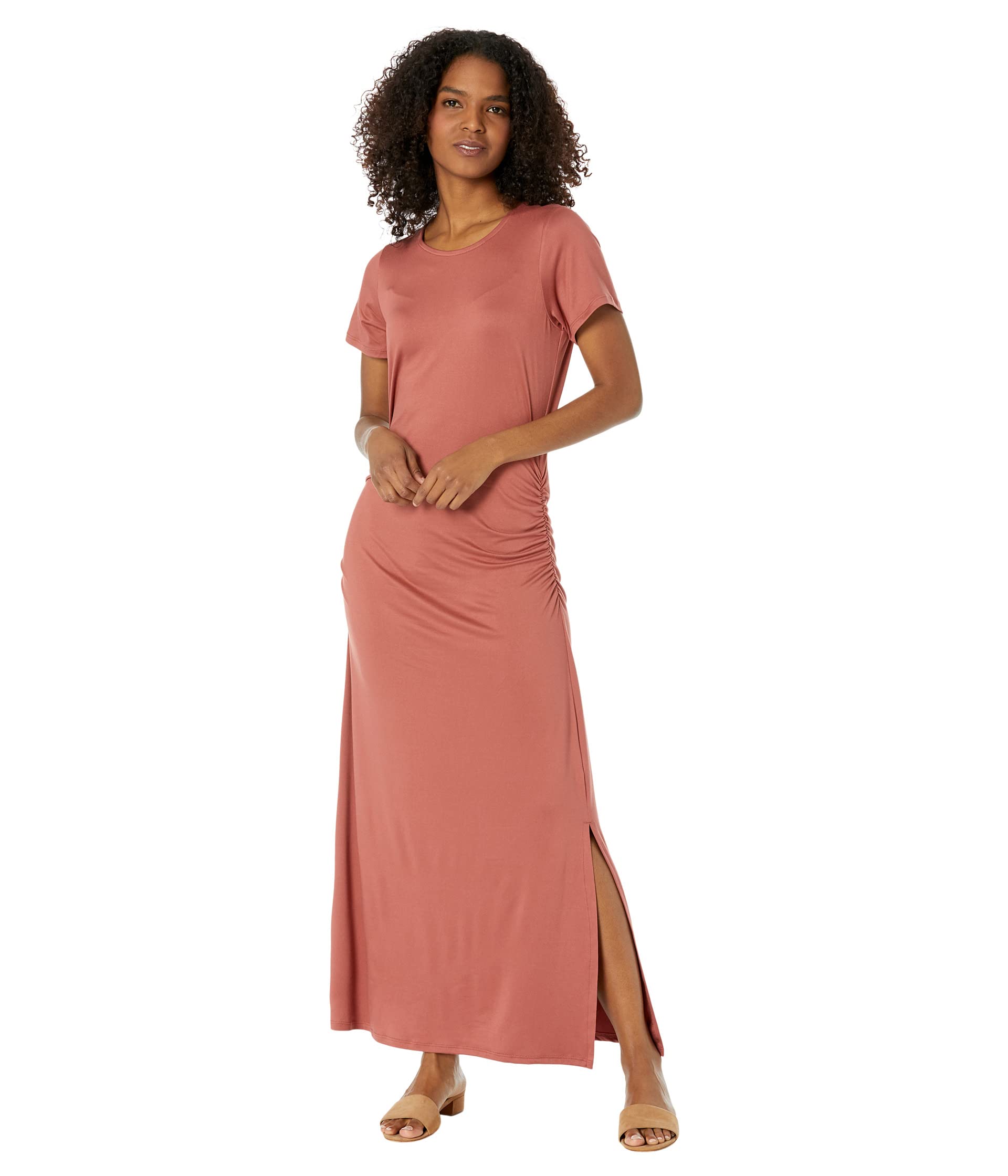 Макси-платье с короткими рукавами и боковыми рюшами Bobeau