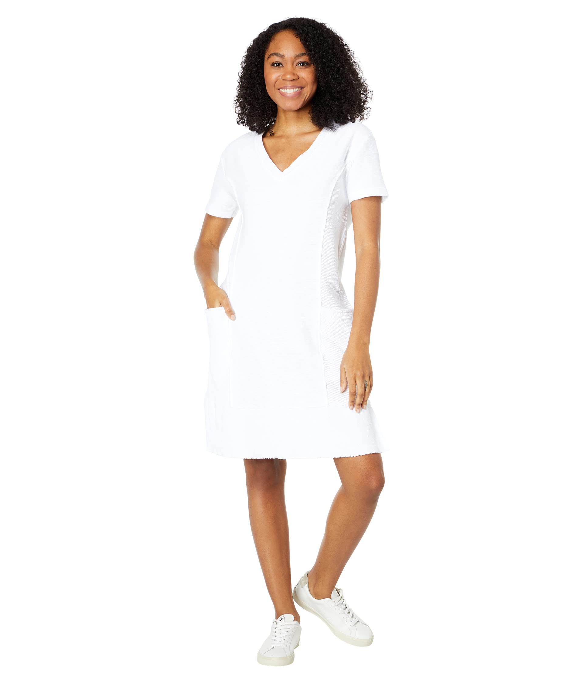 Платье прямого кроя в рубчик с короткими рукавами и швами оттоманка Mod-o-doc