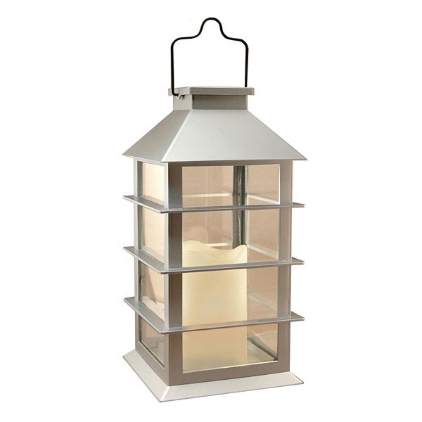 LumaBase Silver Solar Lantern & LED Candle LumaBase