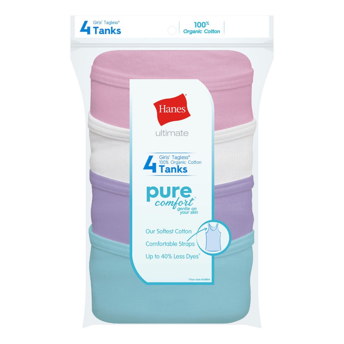 Детские майки и топы Hanes Ultimate® 4-Pack Pure Comfort® Organic Hanes