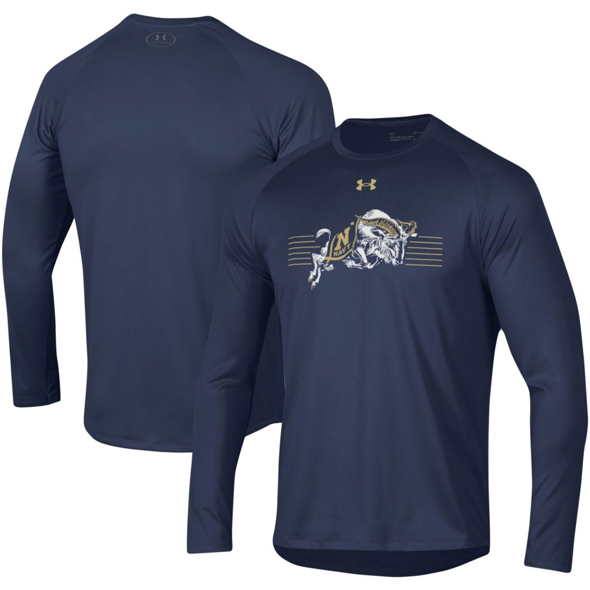 Мужская футболка с длинным рукавом реглан Under Armour Navy Navy Midshipmen в полоску с логотипом Under Armour