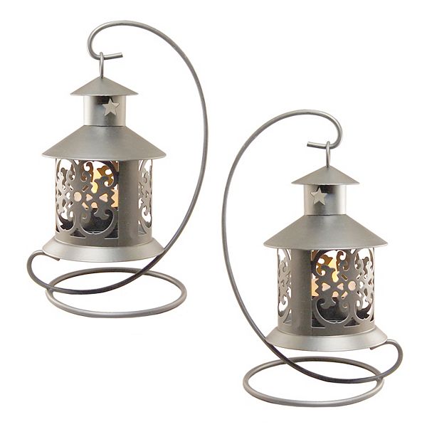 LumaBase Elegant Metal Tabletop Candle Lantern 2-piece Set LumaBase