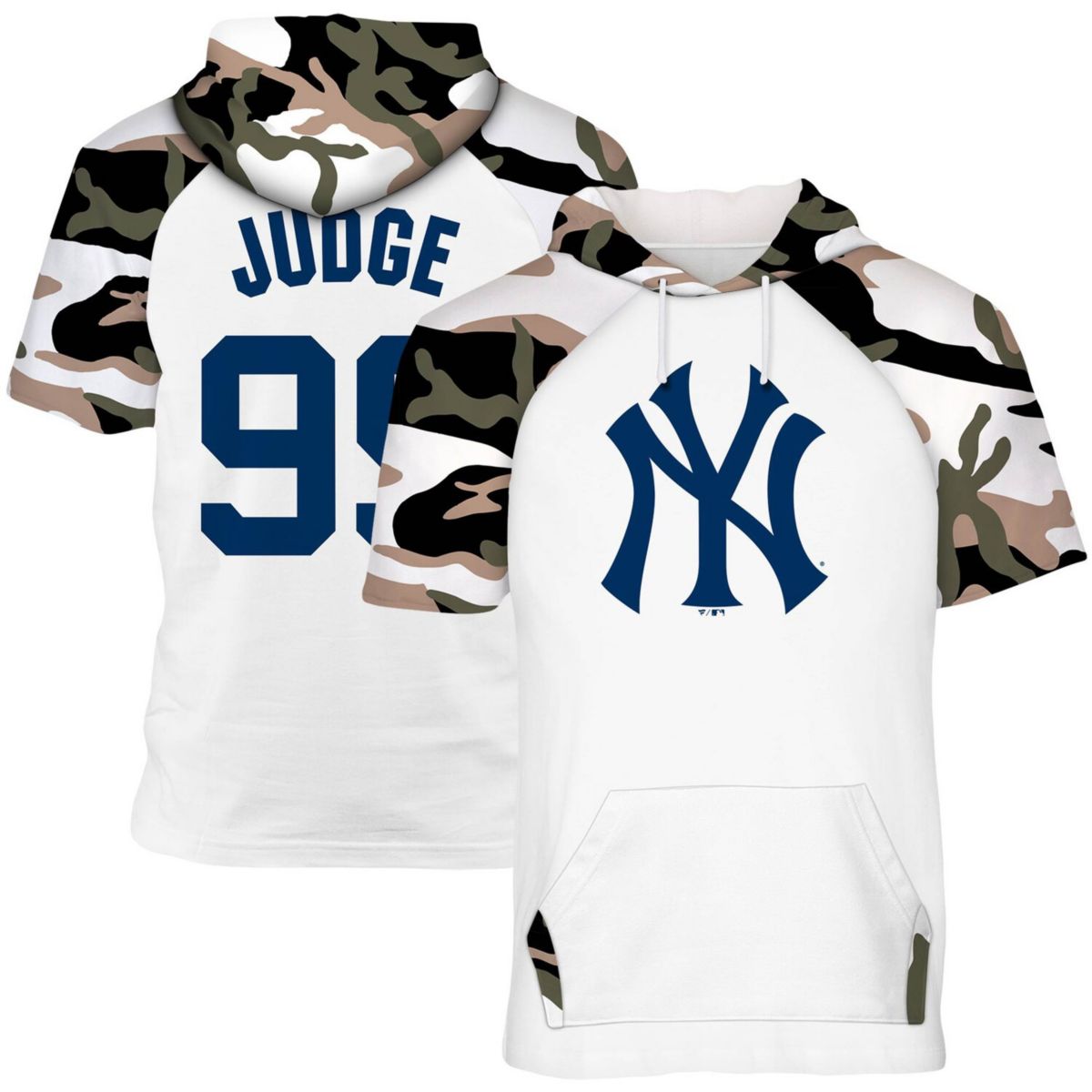 Мужская футболка с капюшоном Aaron Judge белого цвета/камуфляж New York Yankees Player Big & Tall реглан Unbranded