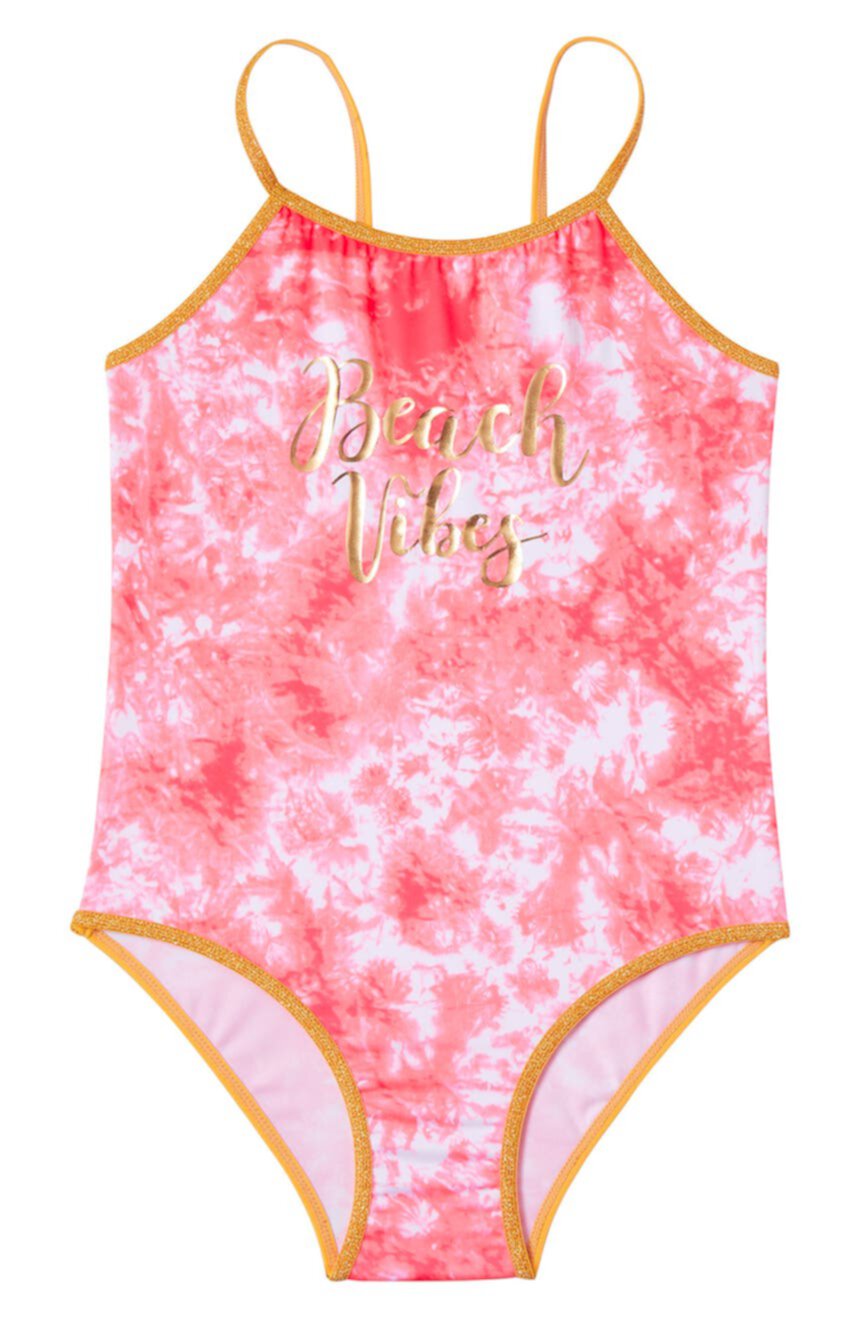 Tie-Dye Gold Foil Print One-Piece Swimsuit Pink Platinum