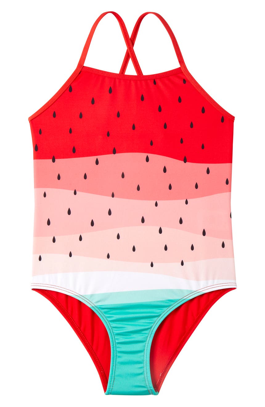 Watermelon Print One-Piece Swimsuit Pink Platinum