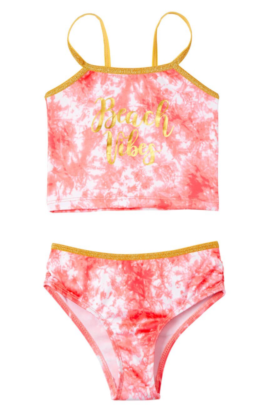 2-Piece Gold Foil Print Swimsuit Pink Platinum