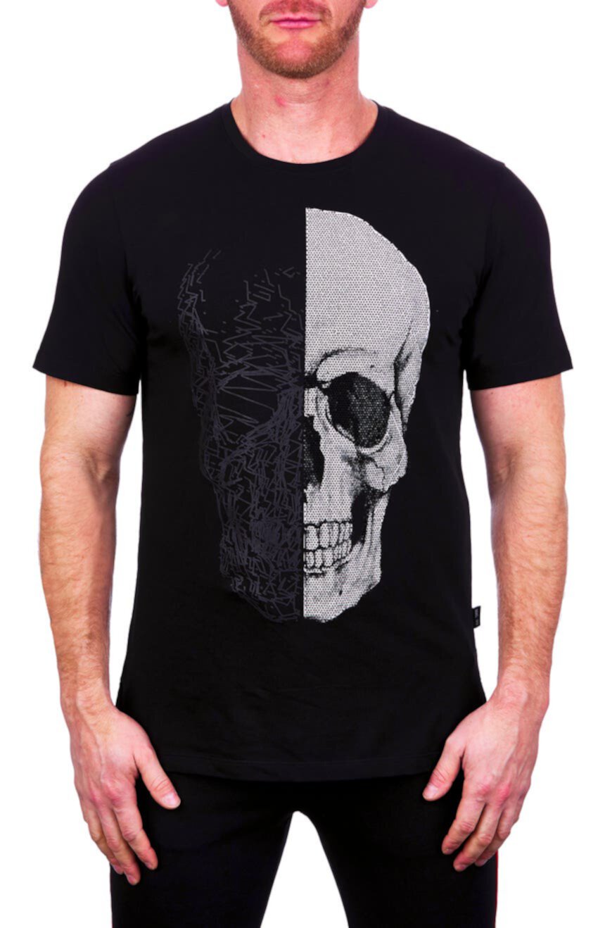 Украшенная футболка с изображением половины черепа Maceoo