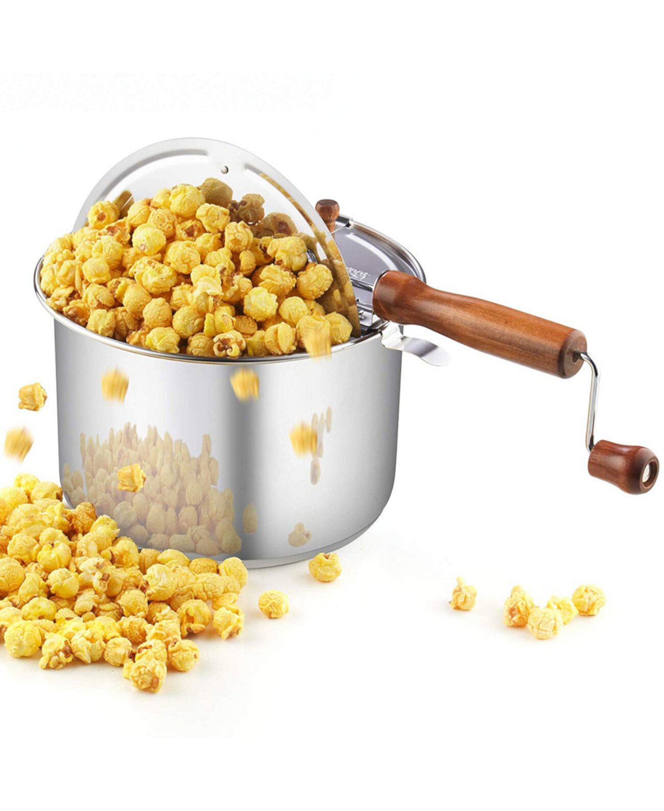 Stovetop Popcorn Popper with Crank, 6 Quart Stainless Steel Popcorn Pot, Silver Cook N Home