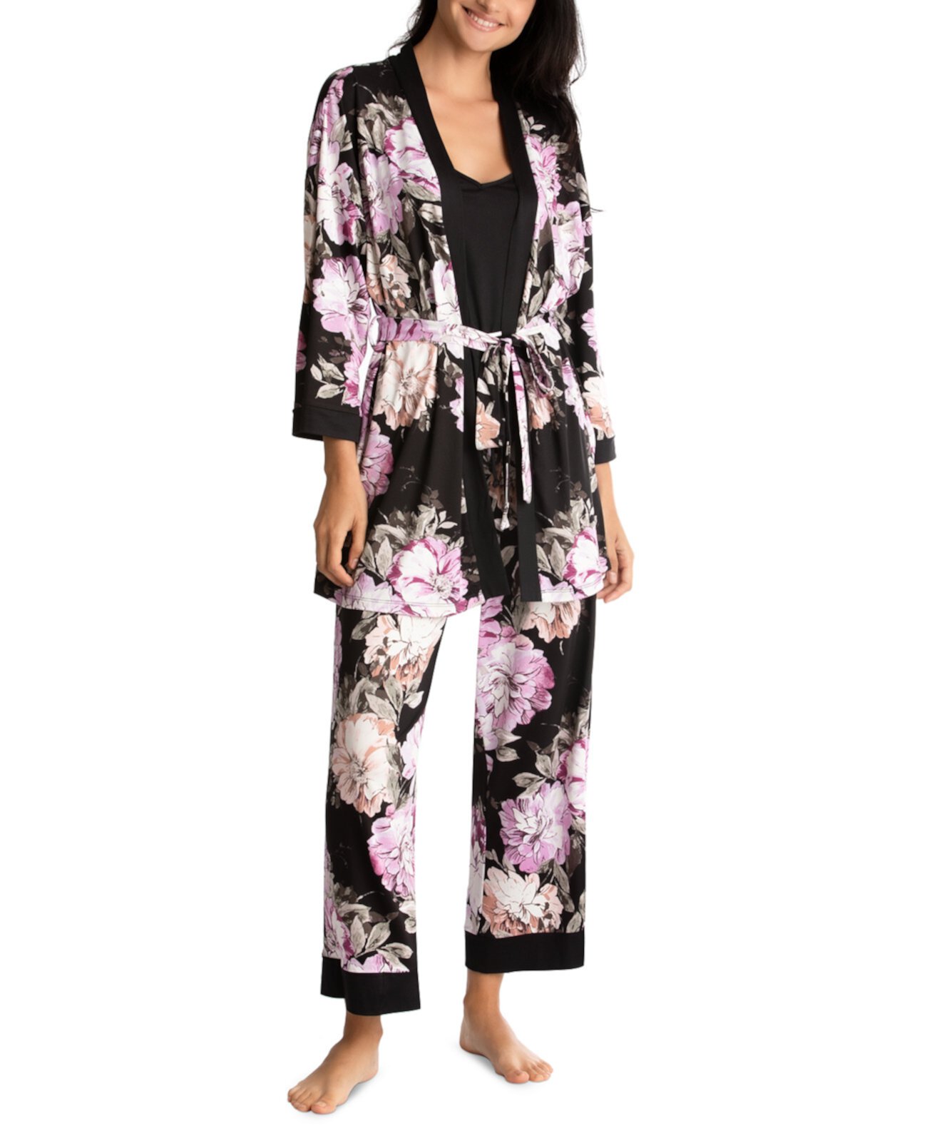 Пижамный комплект с халатом, майкой и укороченными брюками с цветочным принтом Linea Donatella