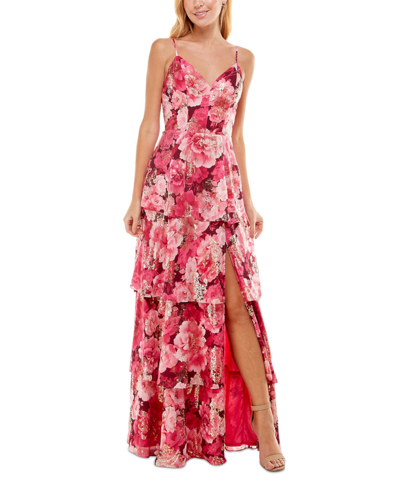 Многоуровневое платье макси с цветочным принтом и люрексом для юниоров Crystal Doll