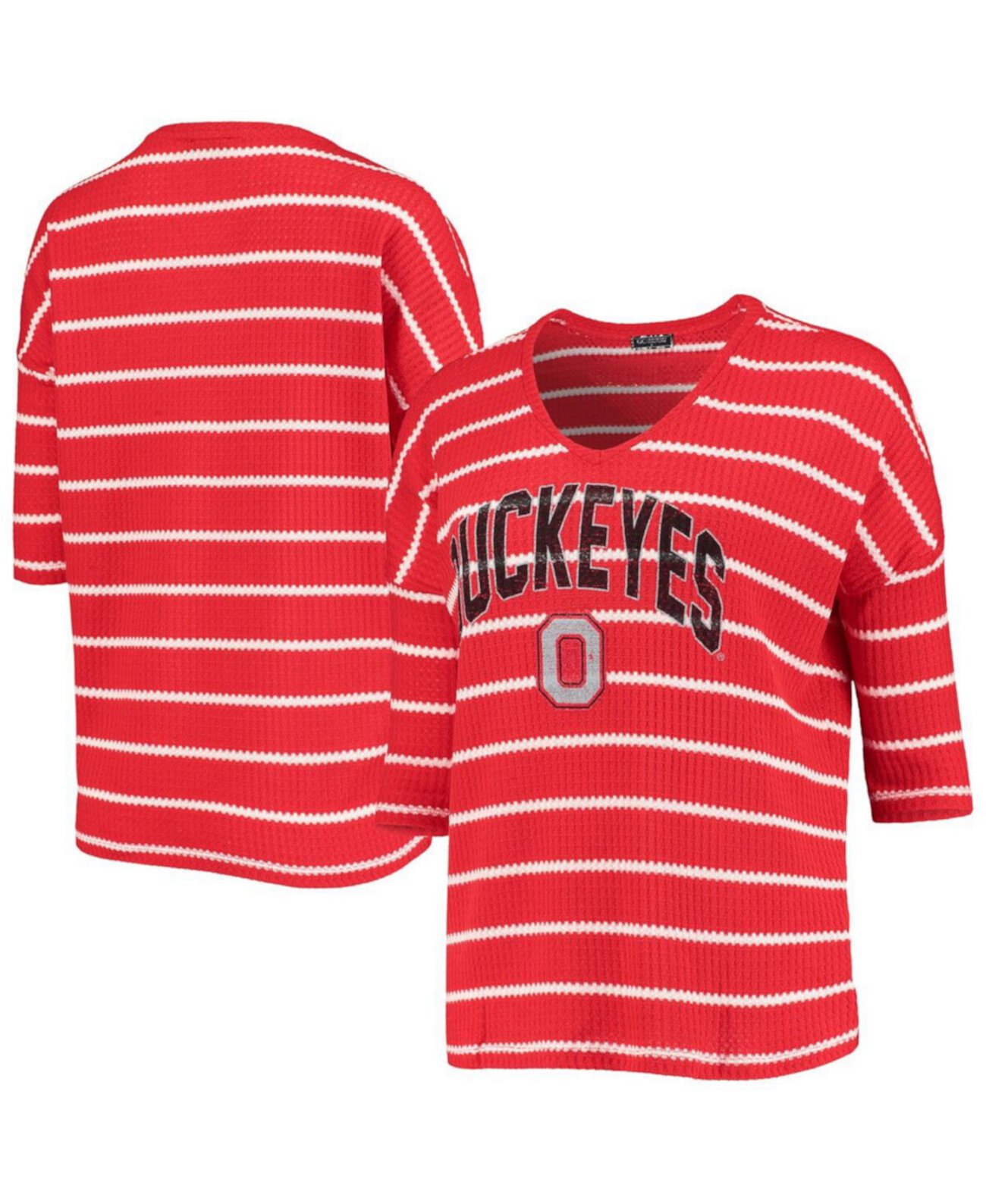Женская футболка Scarlet Ohio State Buckeyes Tri-Blend в полоску с рукавом 3/4 Gameday Couture