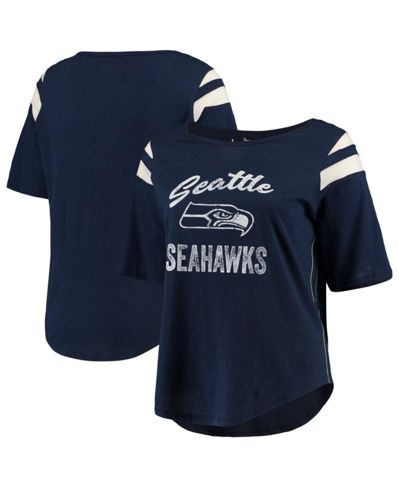 Женская темно-синяя футболка Seattle Seahawks большого размера Curve Touchdown с короткими рукавами Touch