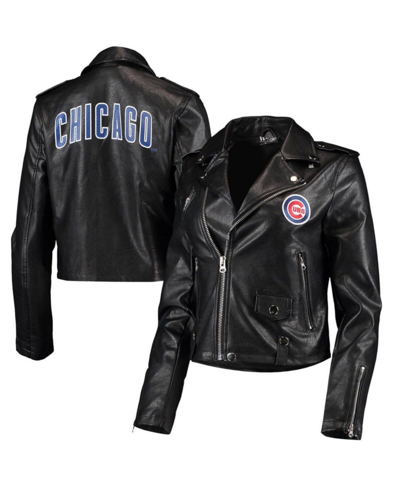 Женская черная байкерская куртка из искусственной кожи Chicago Cubs с молнией во всю длину The Wild Collective