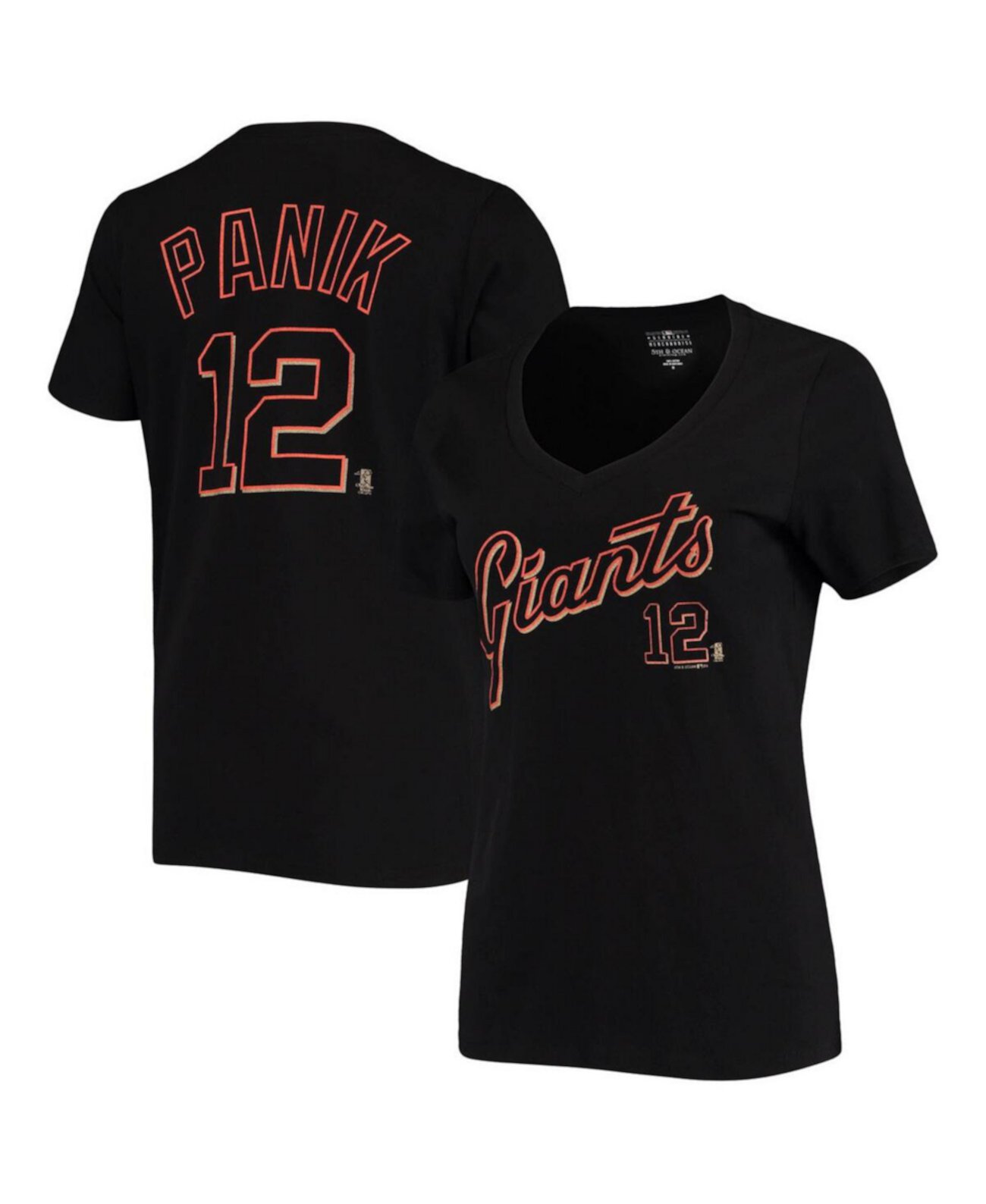 Женская черная футболка с v-образным вырезом и надписью San Francisco Giants by New Era Joe Panik 5th & Ocean