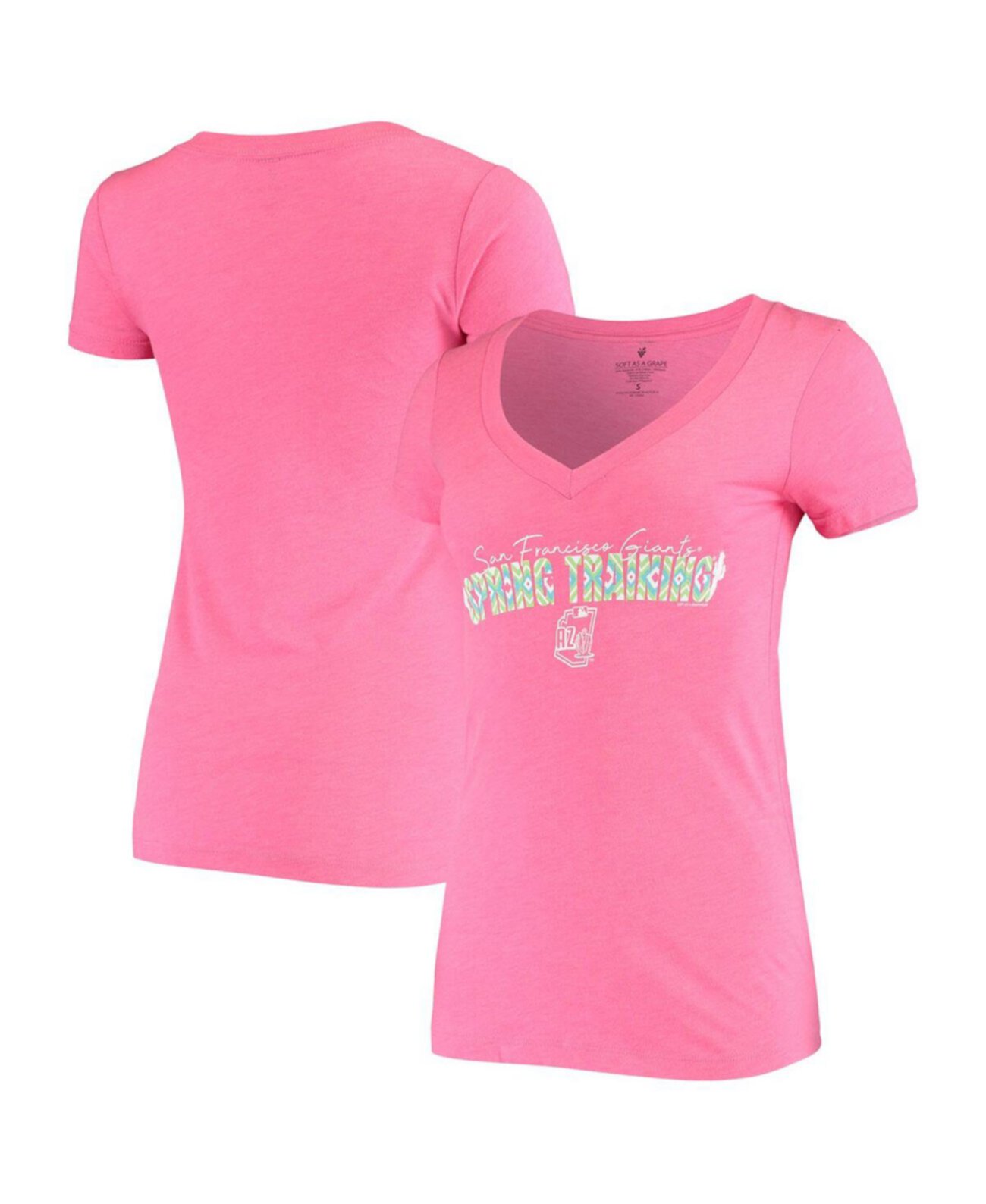 Женская розовая футболка San Francisco Giants Spring Training Circle Ribbon с v-образным вырезом Tri-Blend Soft As A Grape