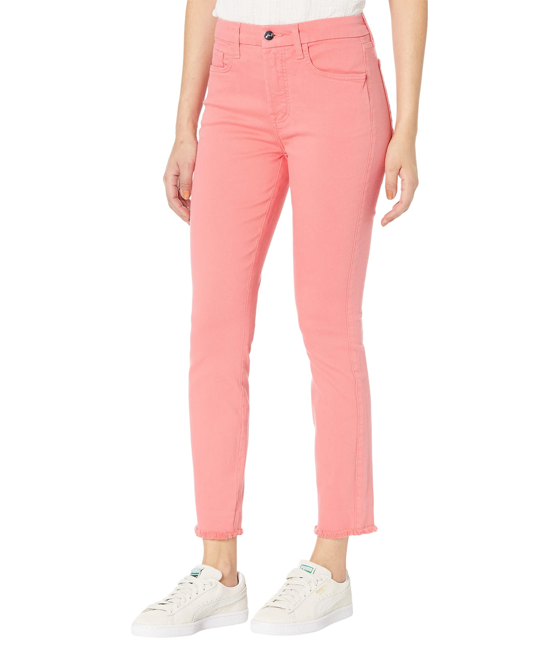 Cropped Skinny Cuff Fray Hem in Hibiscus Jen7