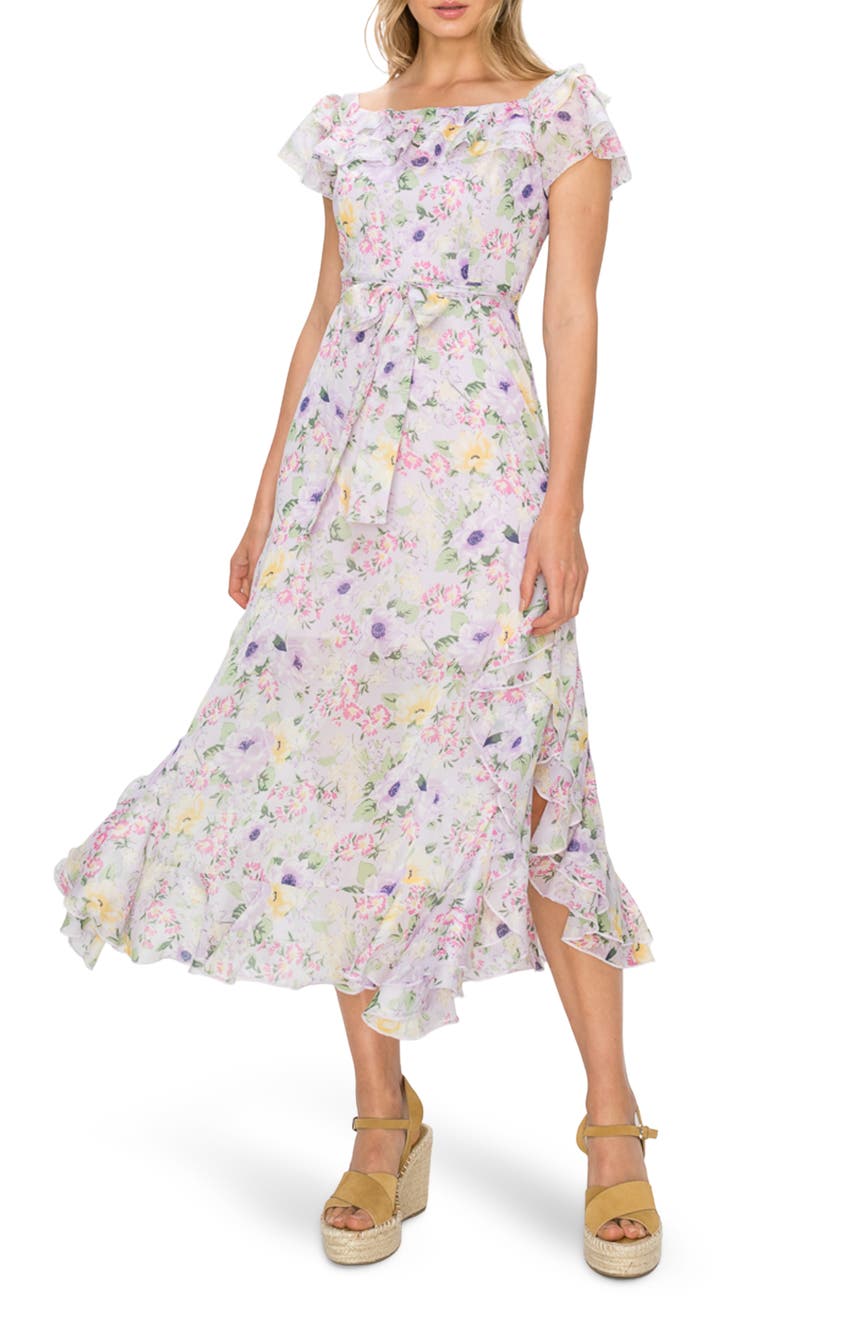 Платье миди с короткими рукавами и цветочным принтом MELLODAY
