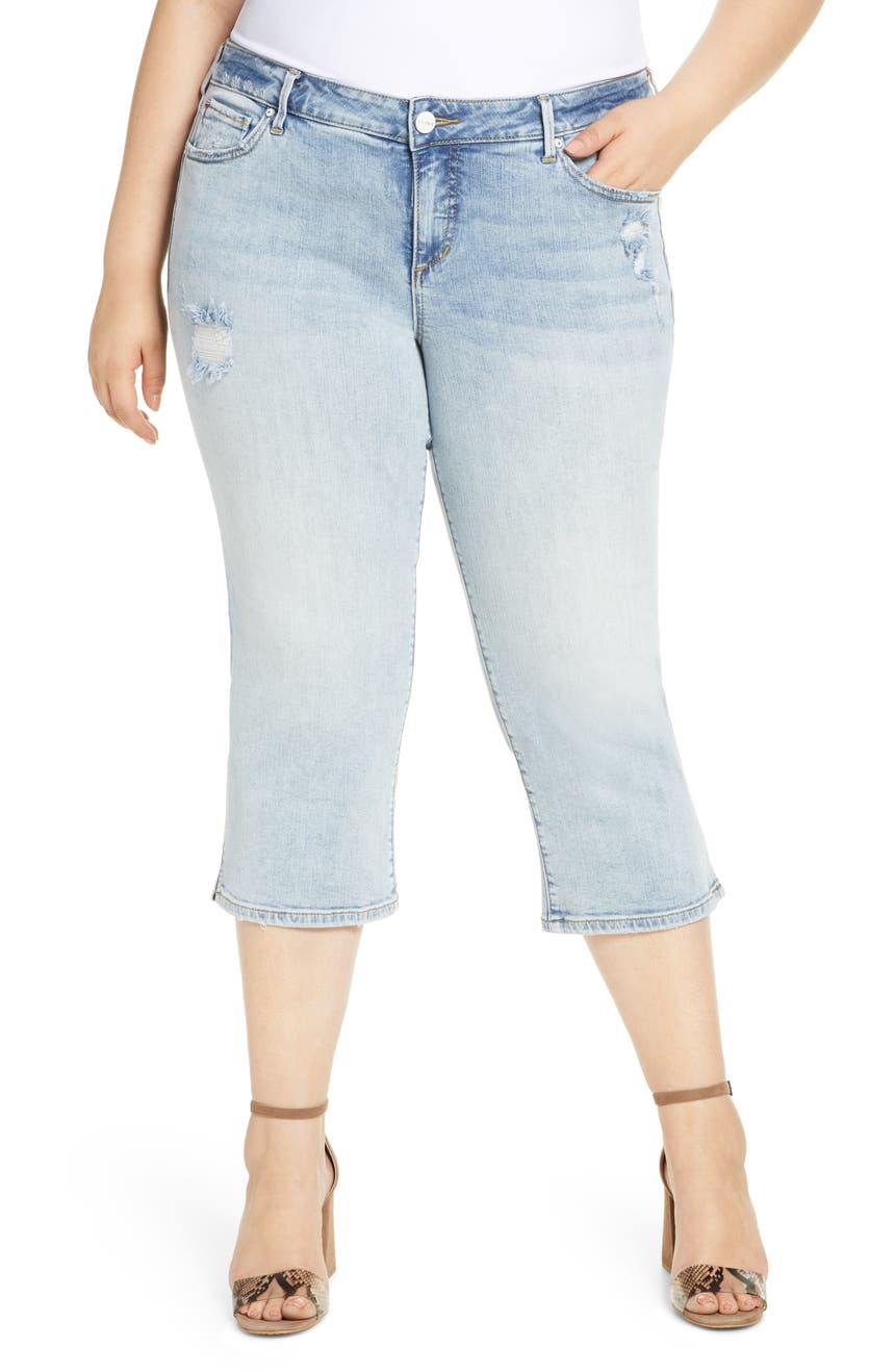 Укороченные джинсы прямого кроя с эффектом потертости SLINK JEANS