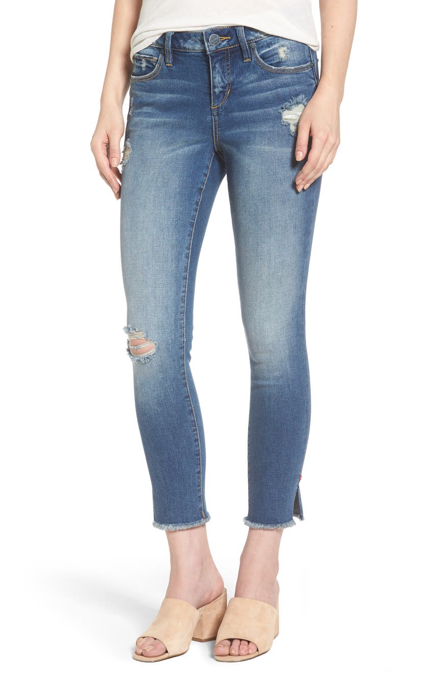 Рваные джинсы до щиколотки с бахромой SLINK JEANS