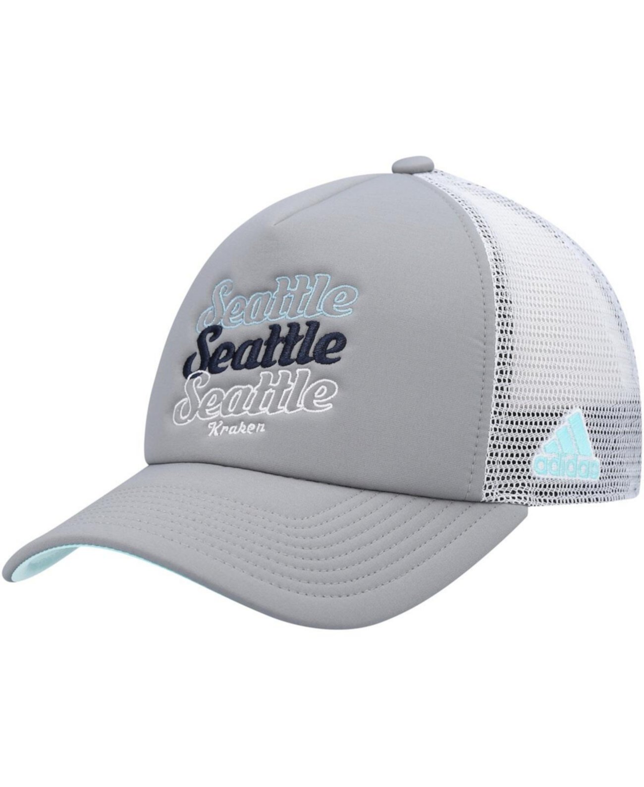 Женская серая, белая бейсболка Seattle Kraken Foam Trucker Snapback Adidas