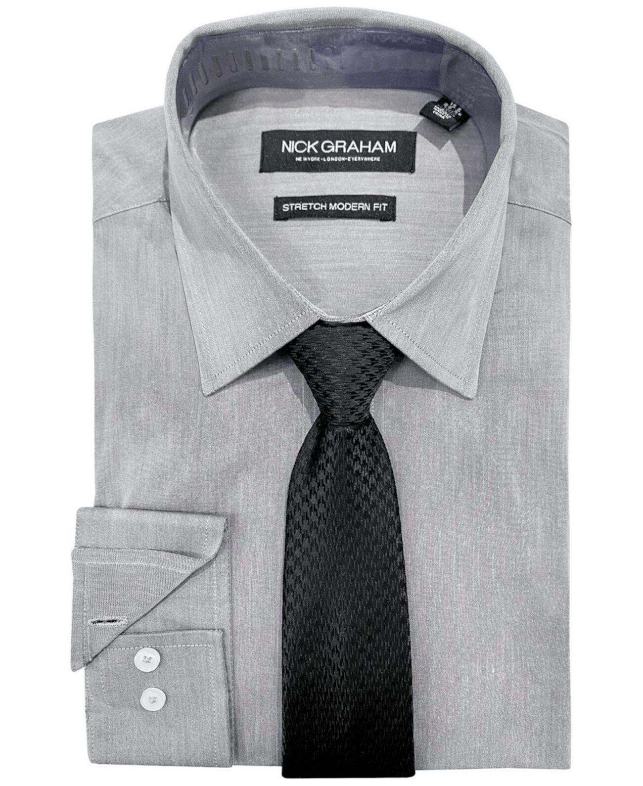 Мужской облегающий комплект из рубашки и галстука из шамбре Nick Graham