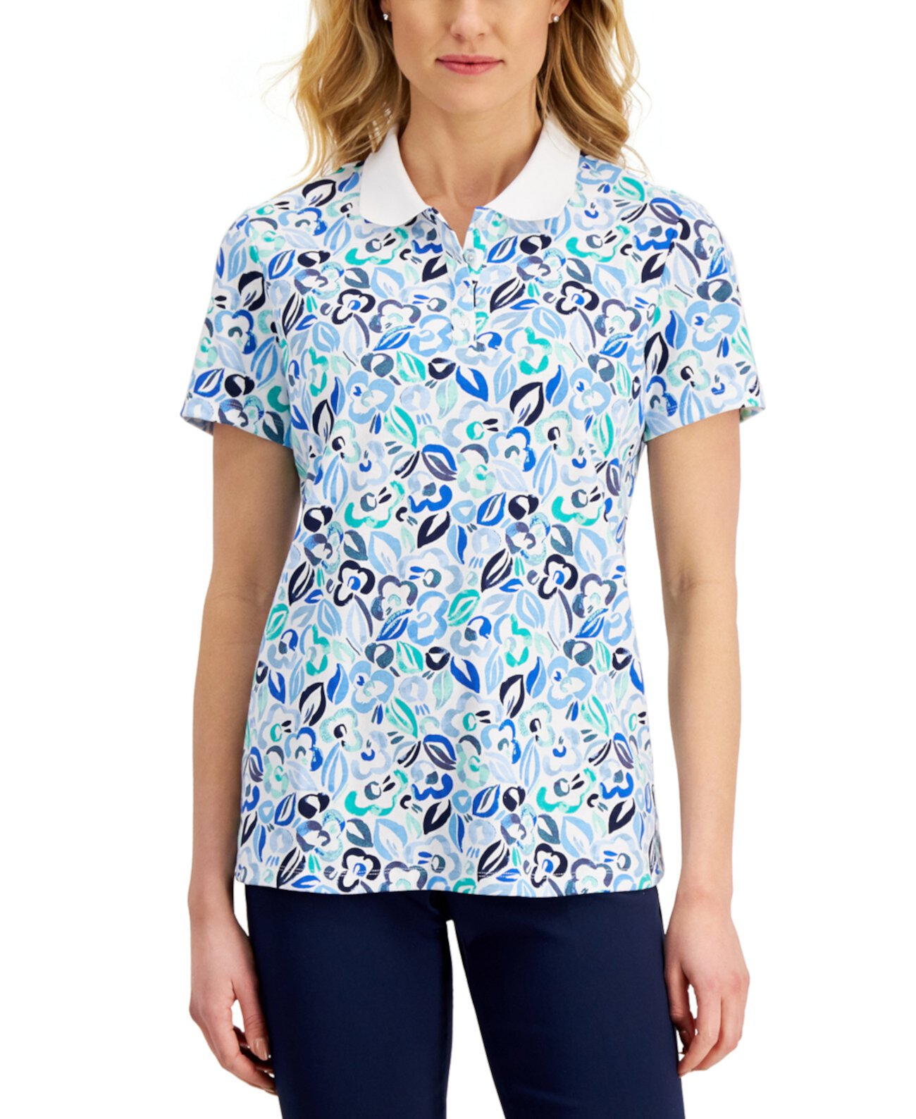 Женская рубашка поло с цветочным принтом, созданная для Macy's Karen Scott