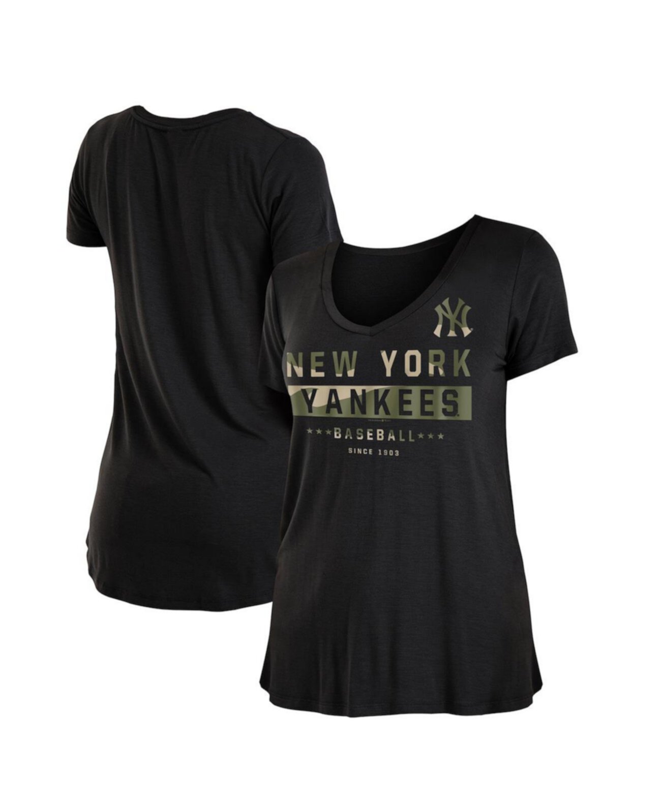 Женская черная футболка New York Yankees 2021 Armed Forces Day с начесом и v-образным вырезом New Era