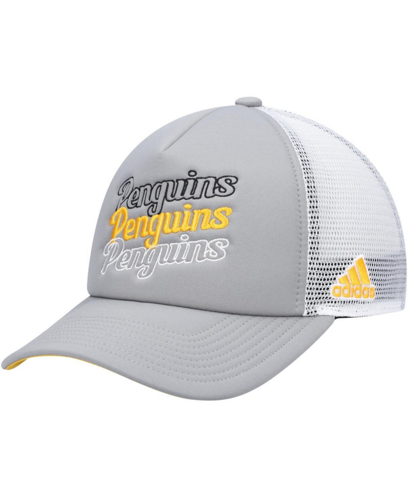 Женская серо-белая бейсболка Pittsburgh Penguins Foam Trucker Snapback Adidas