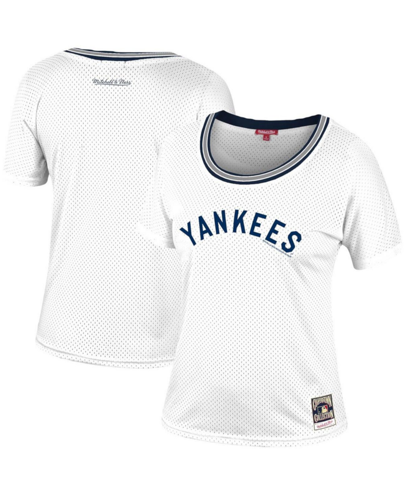 Женская белая сетчатая футболка с напуском New York Yankees Mitchell & Ness