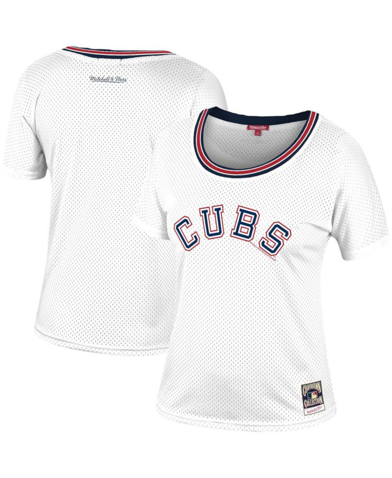 Женская белая сетчатая футболка с напуском Chicago Cubs Mitchell & Ness