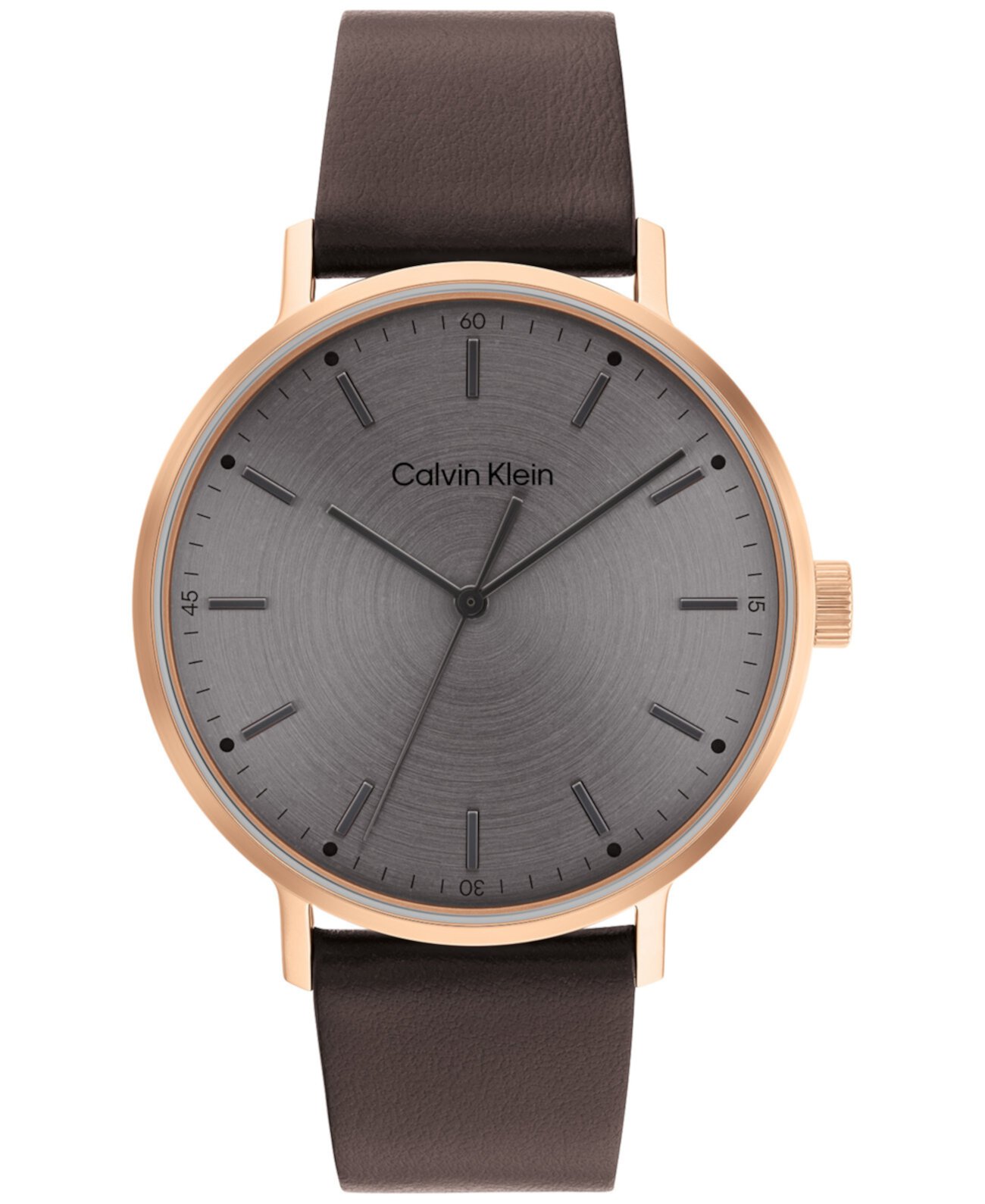 Мужские часы с коричневым кожаным ремешком 42 мм Calvin Klein