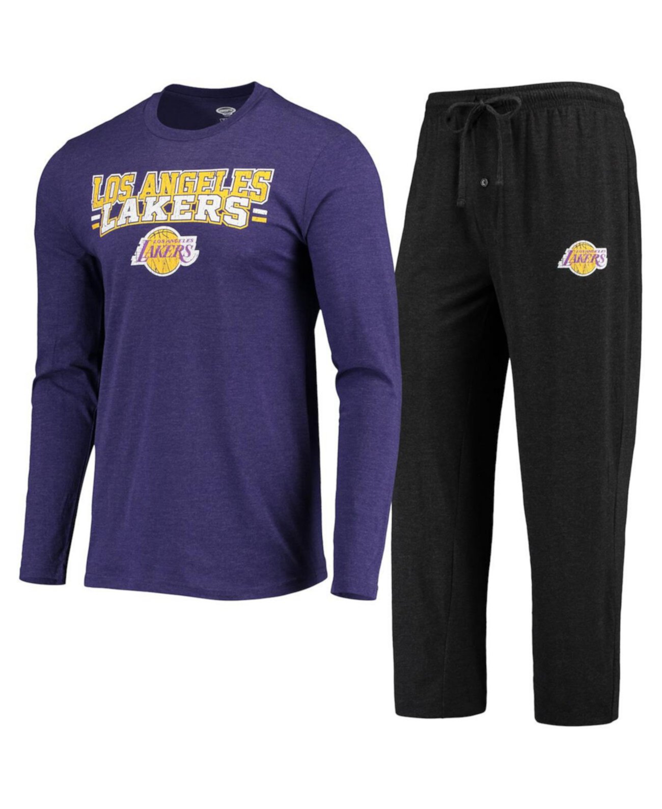 Мужской фиолетово-черный комплект из футболки с длинным рукавом и брюк Los Angeles Lakers для сна Concepts Sport