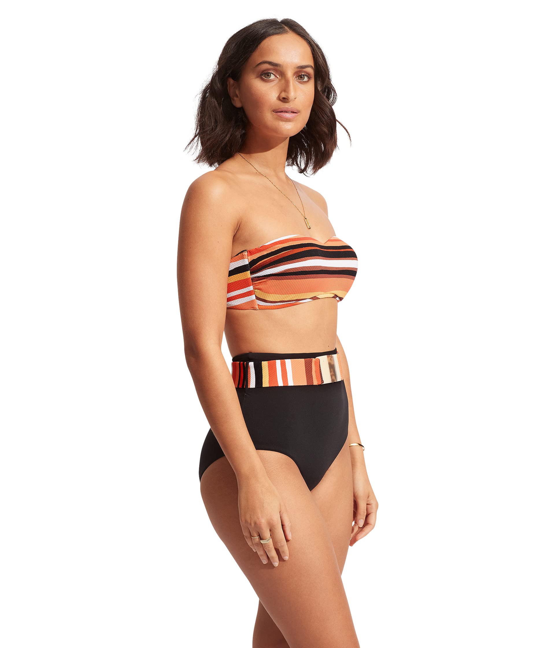 Бикини-верх Sun Stripe Bustier Bandeau Seafolly с принтом в полоску, без бретелей и мягкими чашечками Seafolly