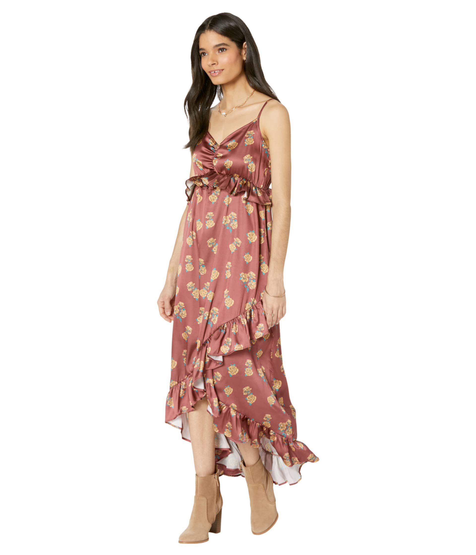 Satin Floral Flounce Strap Dress D5-3026 Rock and Roll Cowgirl