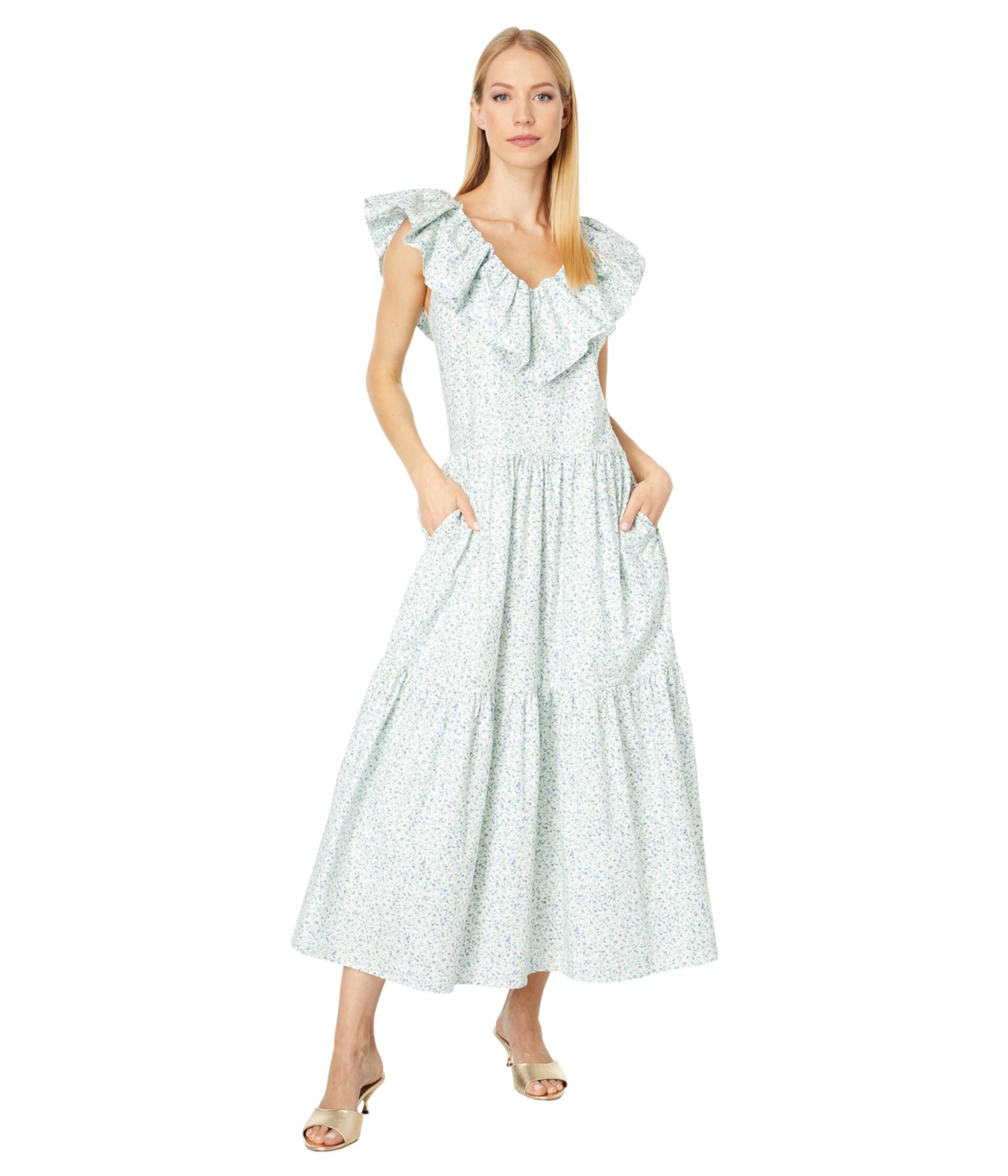 Платье миди с оборками и цветочным принтом English Factory