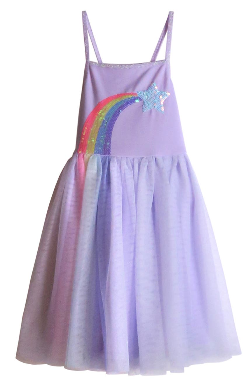 Детское платье из тюля с радужными пайетками и звездами Zunie
