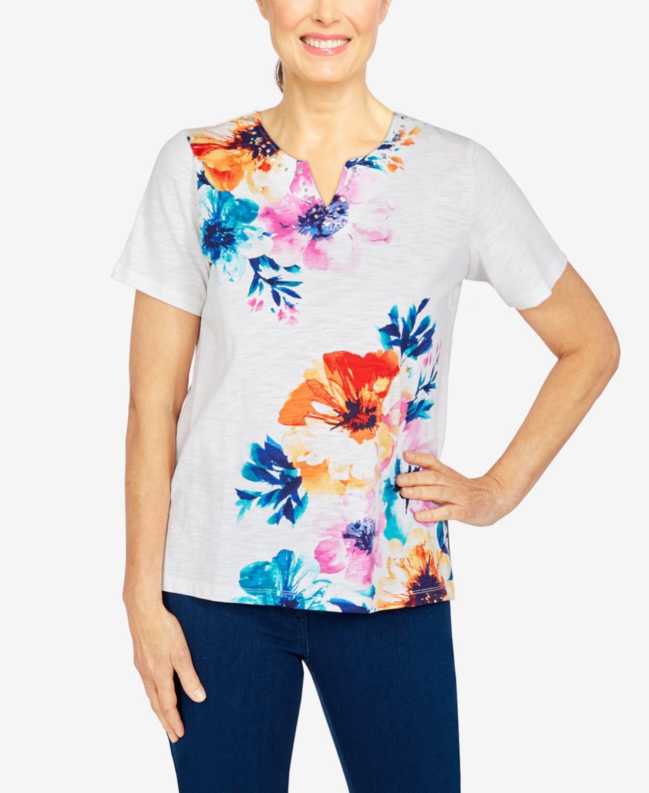 Женская футболка с цветочным принтом Missy Calypso Alfred Dunner