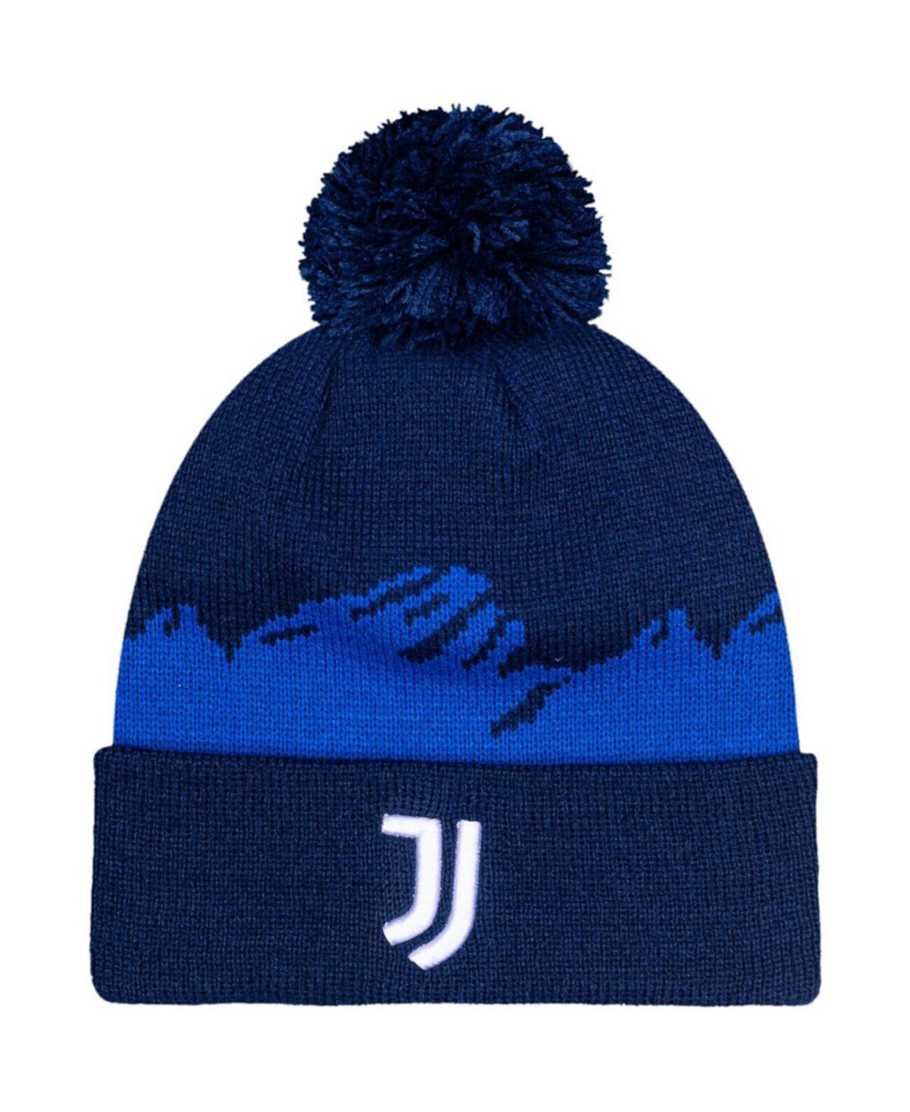 Мужская темно-синяя вязаная шапка Juventus Pixel с манжетами и помпоном Fan Ink