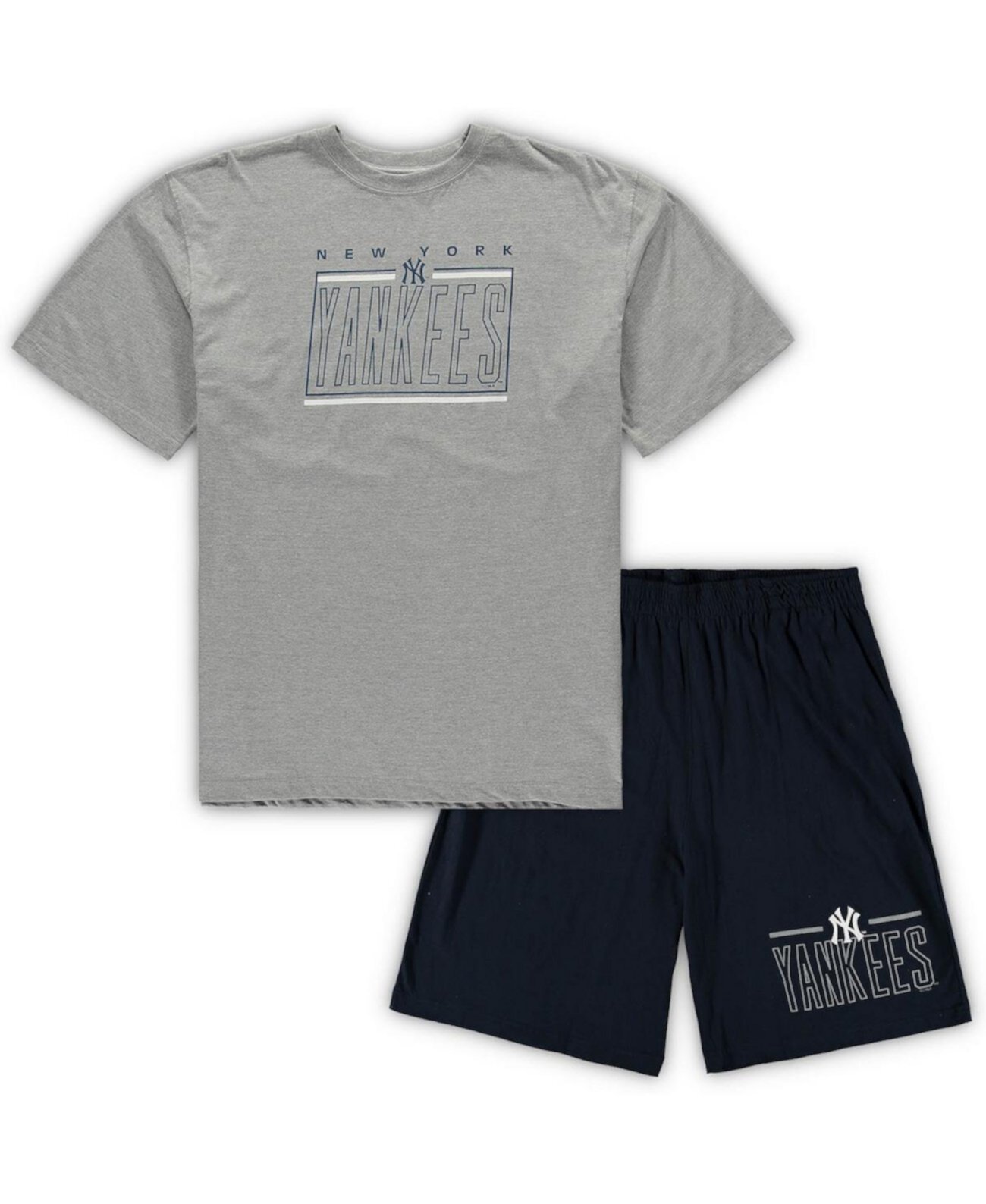 Мужская меланжевая серая, темно-синяя футболка New York Yankees Big and Tall и шорты для сна Concepts Sport