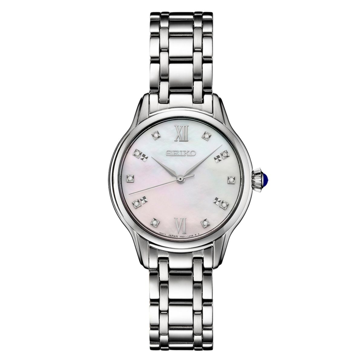 Женские часы Seiko с бриллиантами и перламутровым циферблатом из нержавеющей стали — SRZ537 Seiko